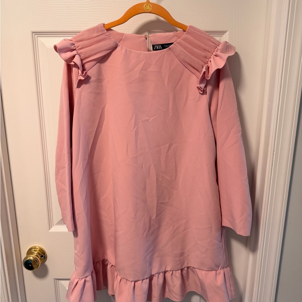 Zara  Pink Ruffle Shoulder Dress
